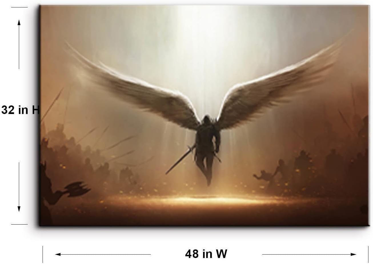 Fantasy Angel Stretched Canvas Wall Art for Living Room Bedroom Home Decoration,Abstract Anime Picture Print Painting Decor Artwork,Mysterious Wing Man Gallery Wrapped Gift,Inner Frame (32x48 Inches)