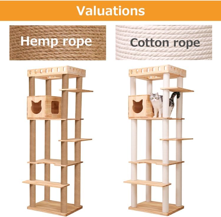74" Wooden Cat Tree Tower for Large Cats, Multi-Level Cat Climbing Furniture with Scratching Posts, Cat Condo & Hammock, Natural Wood Cat Activity Center(Brown)