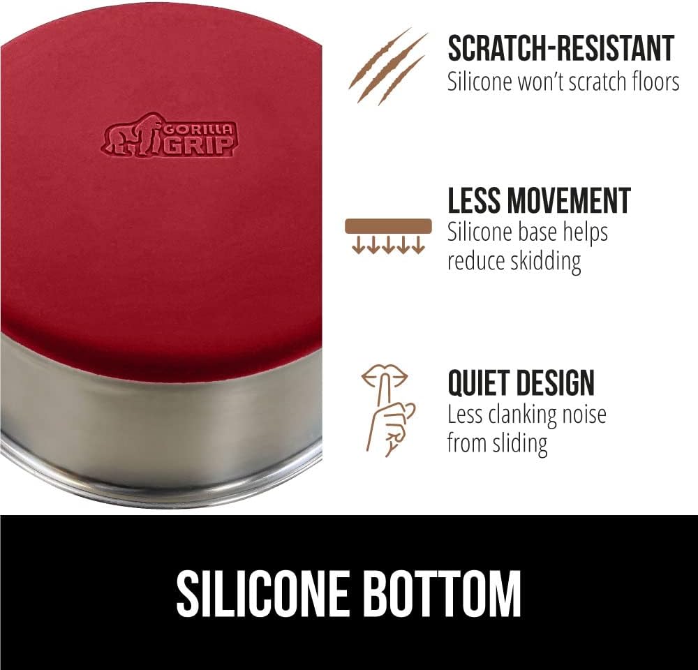 GORILLA GRIP Set of 2 Dog Bowls, Holds 8 Cups (64 fl oz), Heavy Duty Metal Food and Water Bowl for Feeding Dogs and Cats, Dishwasher Safe, Rust Resistant Stainless Steel, BPA Free Rubber Base, Red