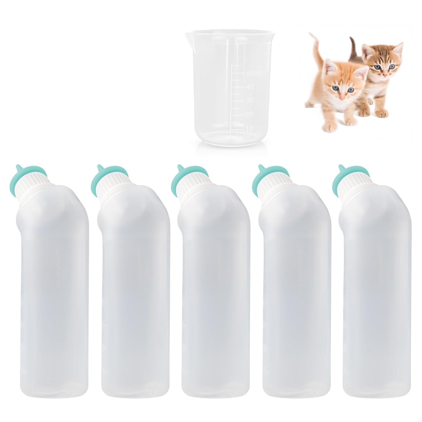 5Pack Kitten Bottle for Nursing Puppy Milk Kitten Bottles Feeding Kit Silicone Nipple for Newborn Pets Kittens, Puppy,Squirrel (Green)