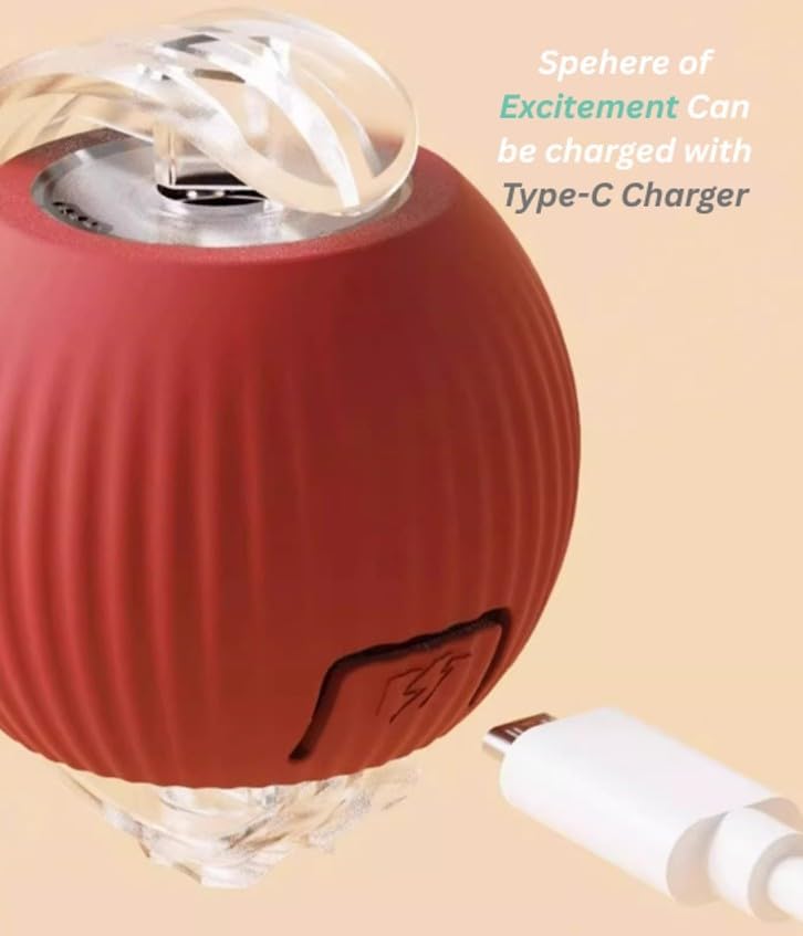 Indoor Cat Interactive Toy 360-degree Automatic Rolling Toy with Floor Flashing and Random Rolling for Cats and Dogs. Continuous Excitement, Fun and Stimulation for Your Cats and Dogs-(Red)