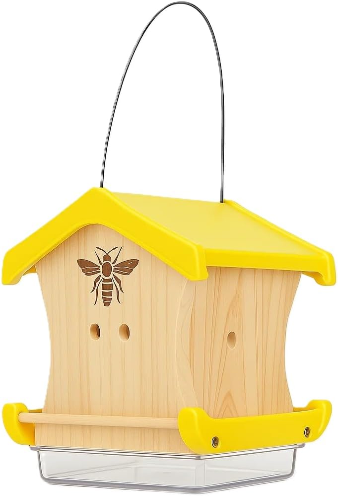 Carpenter Bee House for Outside, Wood Beetrap for Outdoors Insect House Hotel for Garden Stainless Cable Bee Box Without Bottle 2025 New Heavy Duty