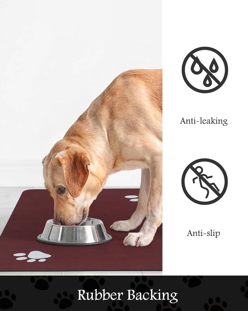 Pet Feeding Mat-Absorbent Dog Mat for Food and Water Bowl-No Stains Quick Dry Water Dispenser Mat-Dog Accessories Pet Supplies-Bowl for Messy Drinkers（RED,23"x34"