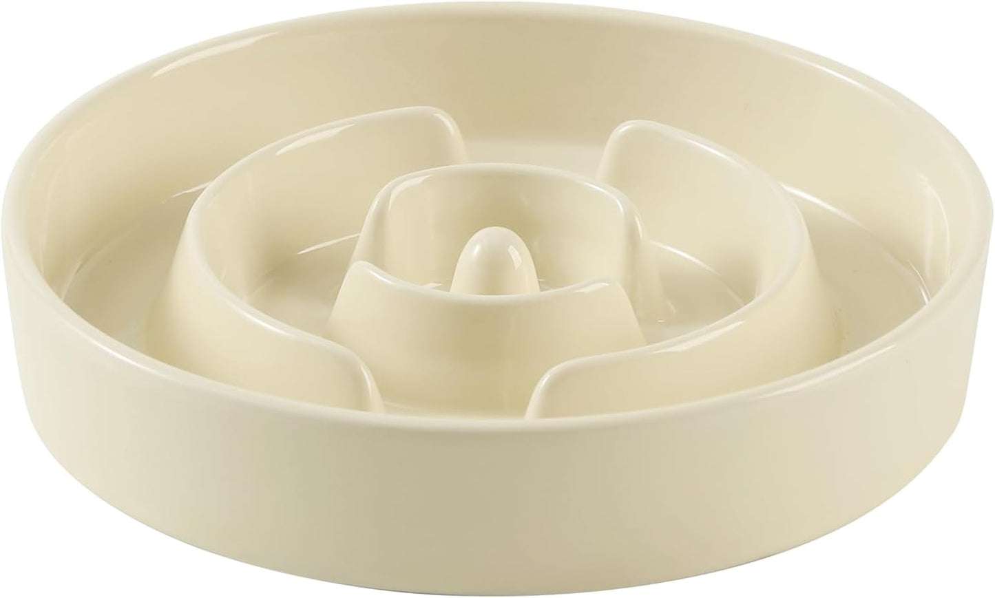 8.2inch Ceramic Slow Feeder Dog Bowl for Medium and Large Breed, Puzzle Dog Food Dish, Anti-Gulping, Pet Slow Feeder, Stop Bloat, Preventing Choking (Single Bowl-Beige)