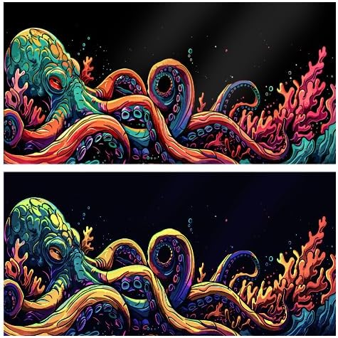 36X18IN Blacklight Octopus Sea Monster HD 3D Black Light Aquarium Background UV Reactive Background Terrarium Background with 10 EVA Double-Sided Tape