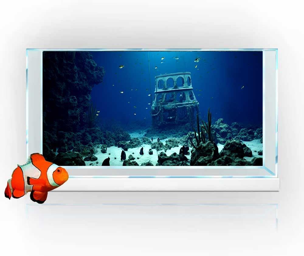 30X18IN Natural Underwater Aquarium Background, Pictures 3D Fish Reef Fish Tank Decoration Background, with 8 EVA Double-Sided Tape