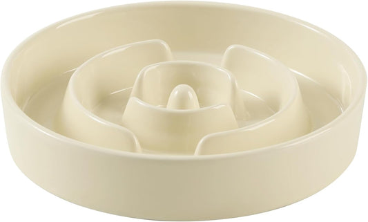 9.5inch Ceramic Slow Feeder Dog Bowl for Large Dog, Puzzle Food Dish, Anti-Gulping, Pet Slow Feeder, Stop Bloat, Preventing Choking (Single Bowl-Beige)