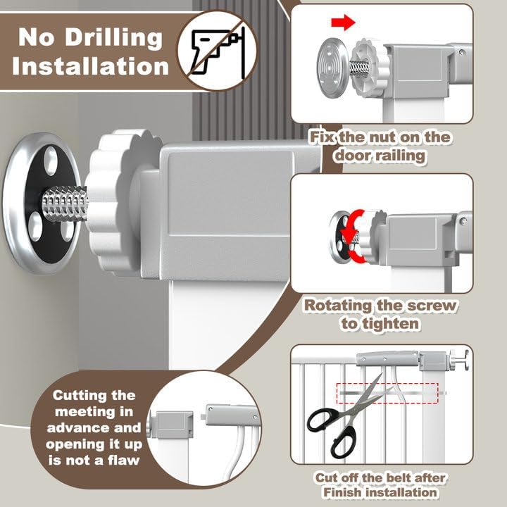 41" Extra Tall and Wide Baby Gate, 68.5-72.2'' Wide Pet Cat Gate for Doorway, Extra Wide Pressure Mounted Child Door with Expansion Kit, Metal Safe Gate, Tall Dog Gate, White