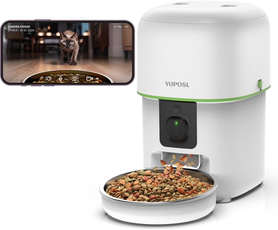 Automatic Cat Feeder with Camera - 5G WiFi Auto Cat Food Dispenser, 1080P HD Video with Night Vision, 1-15 Meals, 1-99 Portions, 2-Way Audio, Keeps Food Fresh, Timed Pet Feeder Also for Dogs
