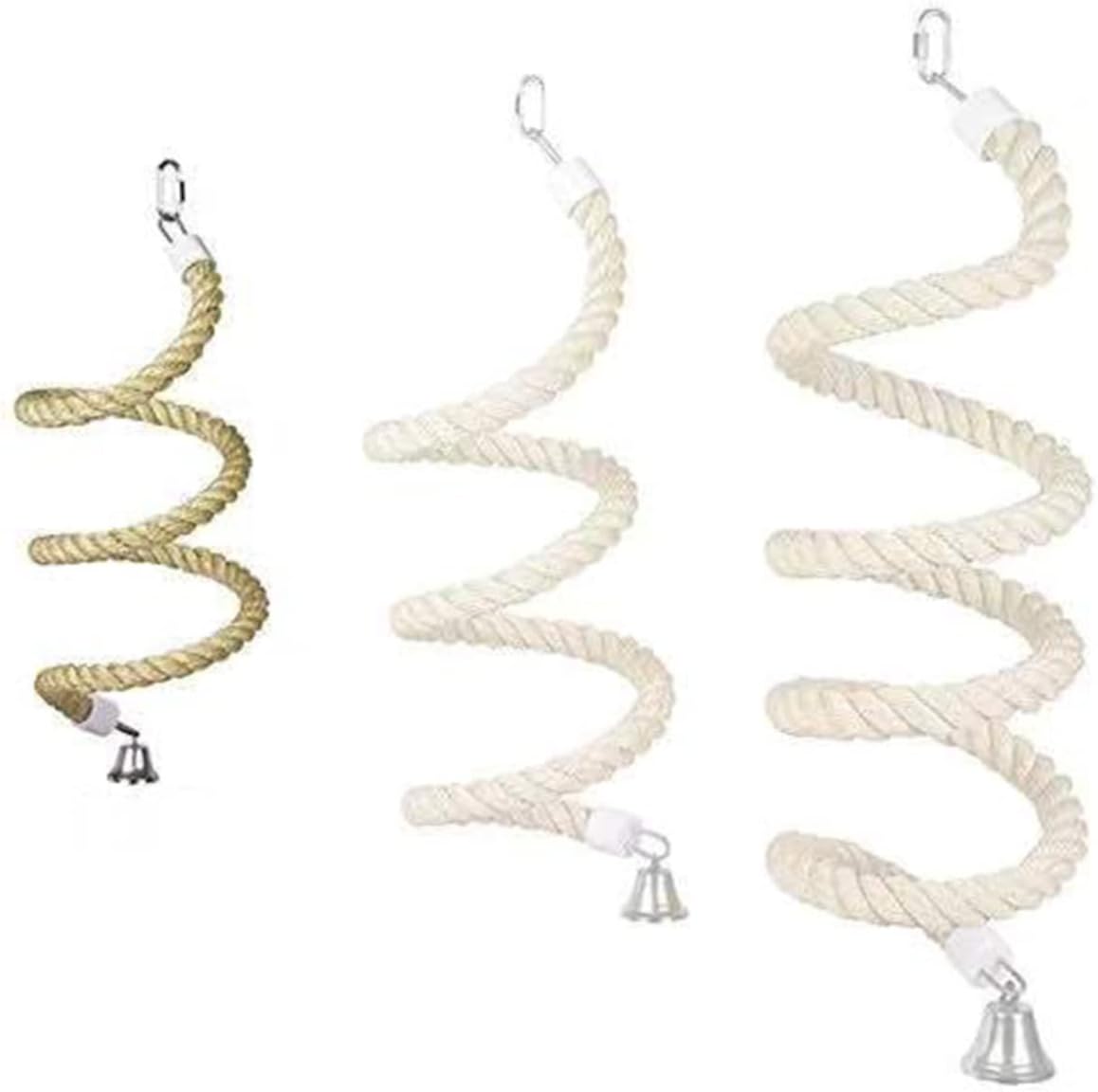 Bird Spiral Rope Perch, Hemp Rope Swing Perch, Cage Stand Pole Accessory, Standing Climbing Toy for Parrot, Parakeet, Budgies, Lovebirds, Cockatiels (Large, Yellow, Cotton, Iron)