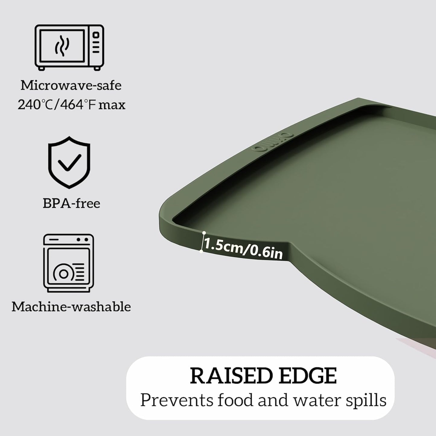 OHMO Dog Food Mat(Camo Green, 24 * 15'') w/Residue Collection Pocket Silicone Pet Feeding Mat for Floor High Edges Anti Spills Waterproof Cat Water Bowl Tray, Easy Clean Placemat