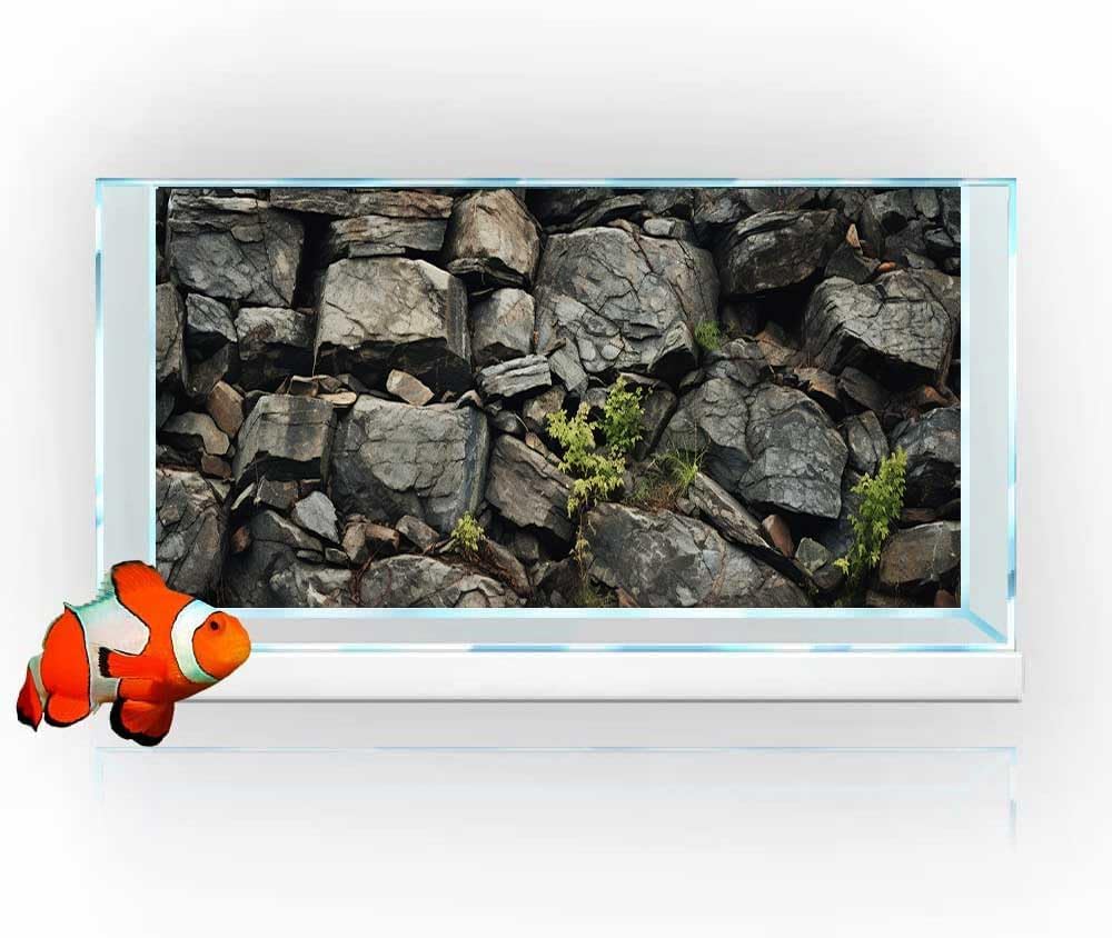 48X20IN Stone Aquarium Background, Rock Fish Tank Background, Natural Rocky Glass Terrarium Background with 8 EVA Double-Sided Tape
