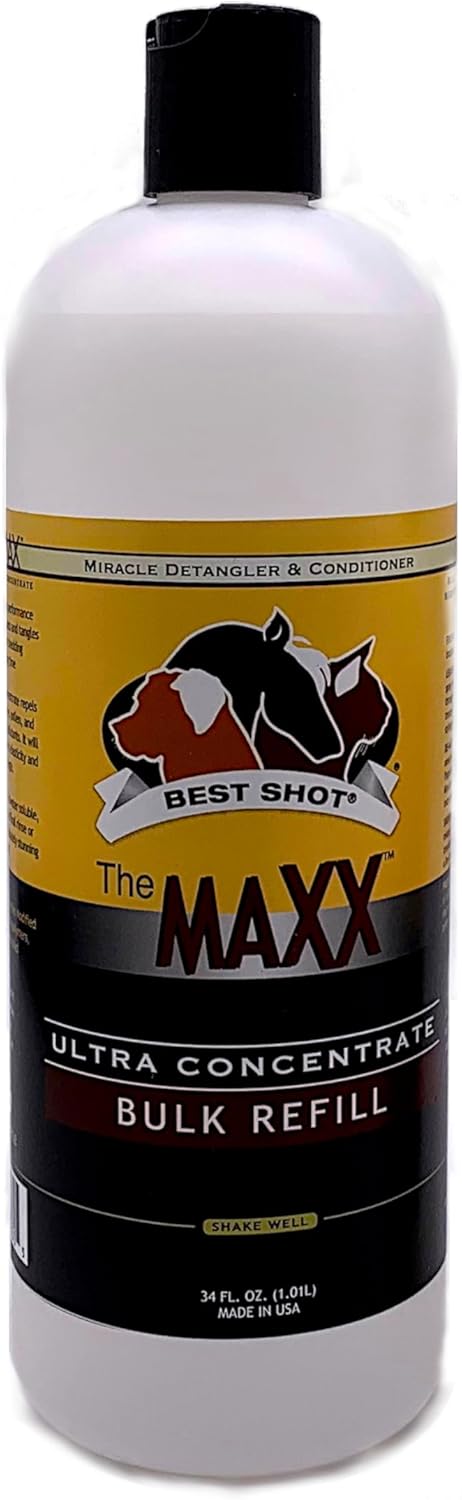 Best Shot The MAXX Ultra Concentrate Miracle Detangler and Conditioner, Moisturizing Conditioner for Pets, Hypoallergenic, 34 Oz.