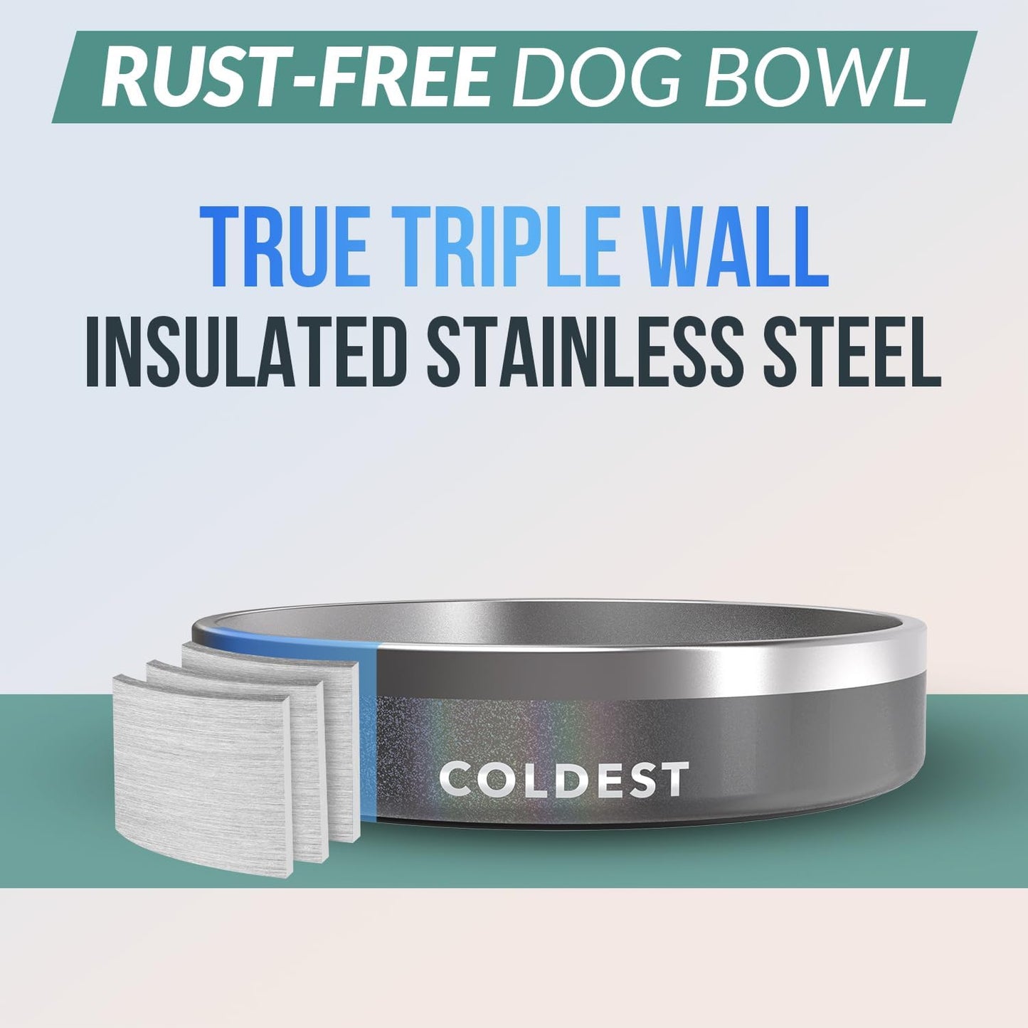 Coldest Dog Bowl - Anti Rust Metal, Non Slip, 3 Layers Insulated Stainless Steel Dog Bowls - Spill Proof & Heavy Duty - Water Bowl for Dogs, Cats & Pets, Dish Washer Safe (21 oz, Stardust Glitter)