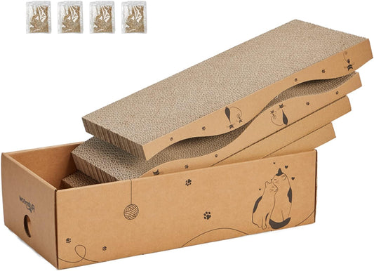 Cat Scratcher Cardboard Pad Scratch Box,4pcs Scratching Board for Indoor Cats,Reversible Durable with Catnip