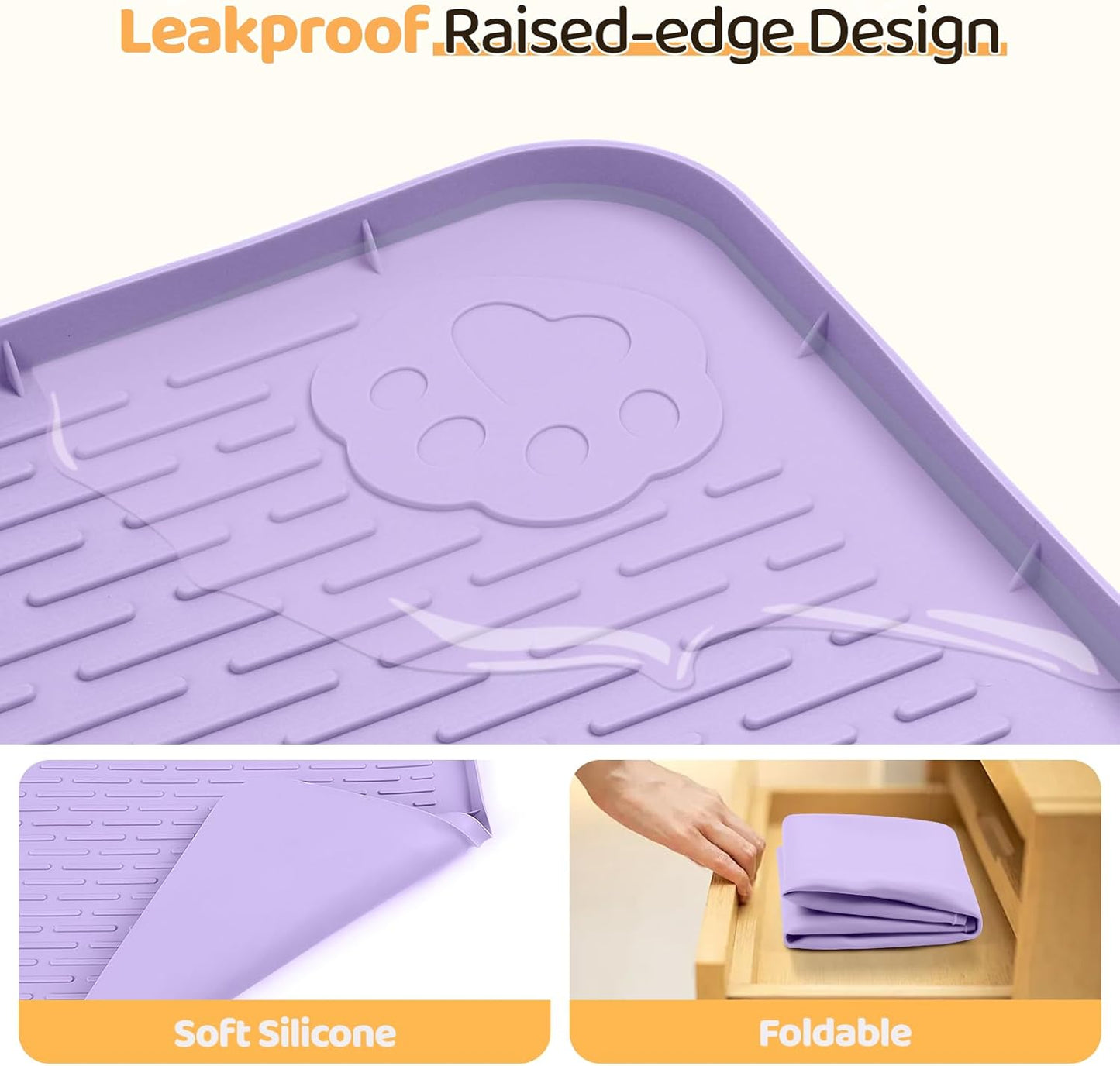 Dog Food Mat, Extra Large 40" x 28" Silicone Pet Feeding Mat with Raised Edge Pet Placemat for Small, Medium, and Large Pets Non-Slip, Easy to Clean (Purple)