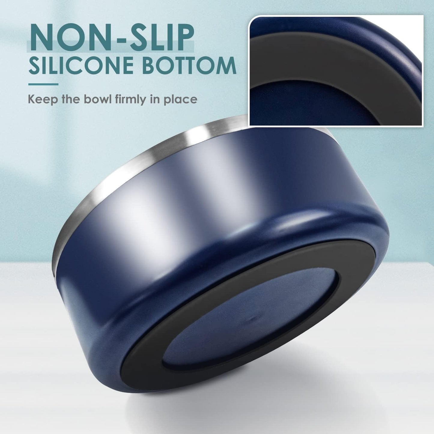 IKITCHEN Dog Bowl for Food and Water, 64 Oz Stainless Steel Pet Feeding Bowl, Durable Non-Skid Double Wall Insulated Heavy Duty with Rubber Bottom for Medium Large Sized Dogs (64 Ounces/8 Cup, Blue)