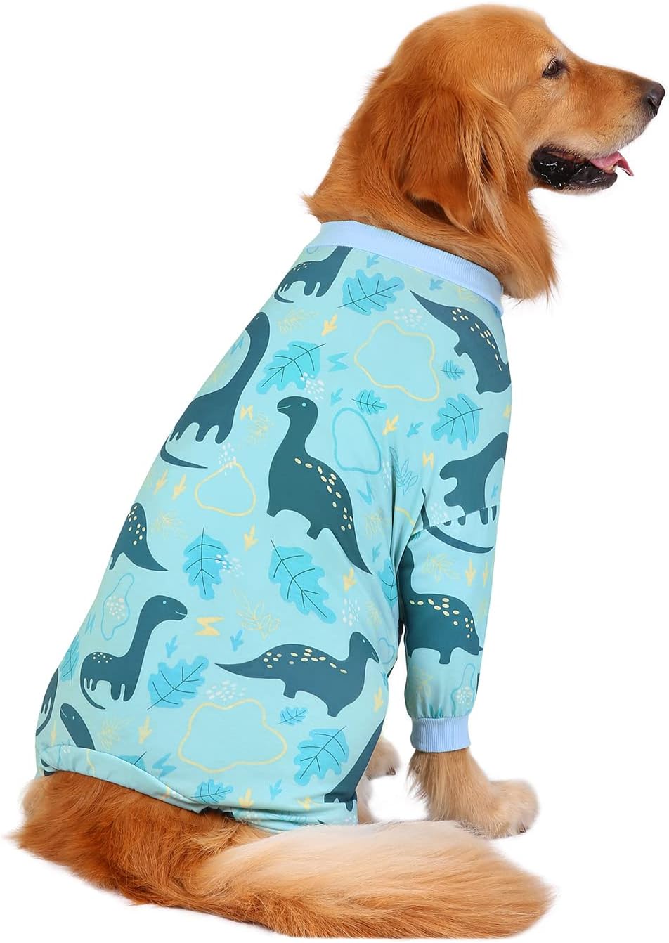HDE Dog Pajamas One Piece Jammies Jumpsuit Pet Clothes Outfit Stretchy Lightweight Comfy Shirt Pjs for M-3XL Dogs Dinosaurs - M