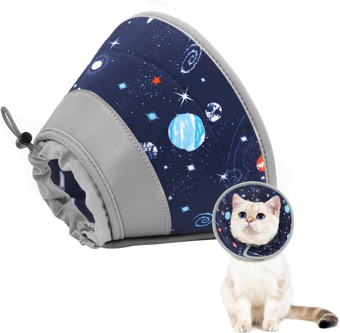 Cat Cone Collar Soft to Stop Licking, Adjustable, Foldable Lightweight Kitten Cones After Surgery Recovery for Cats & Kittens, Cat Cone Alternative (Grey, L)