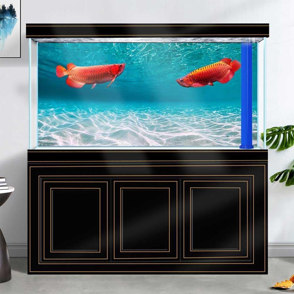 36X18IN Natural Undersea Aquarium Background, Undersea Beach Fish Tank Background, with 8 EVA Double-Sided Tape