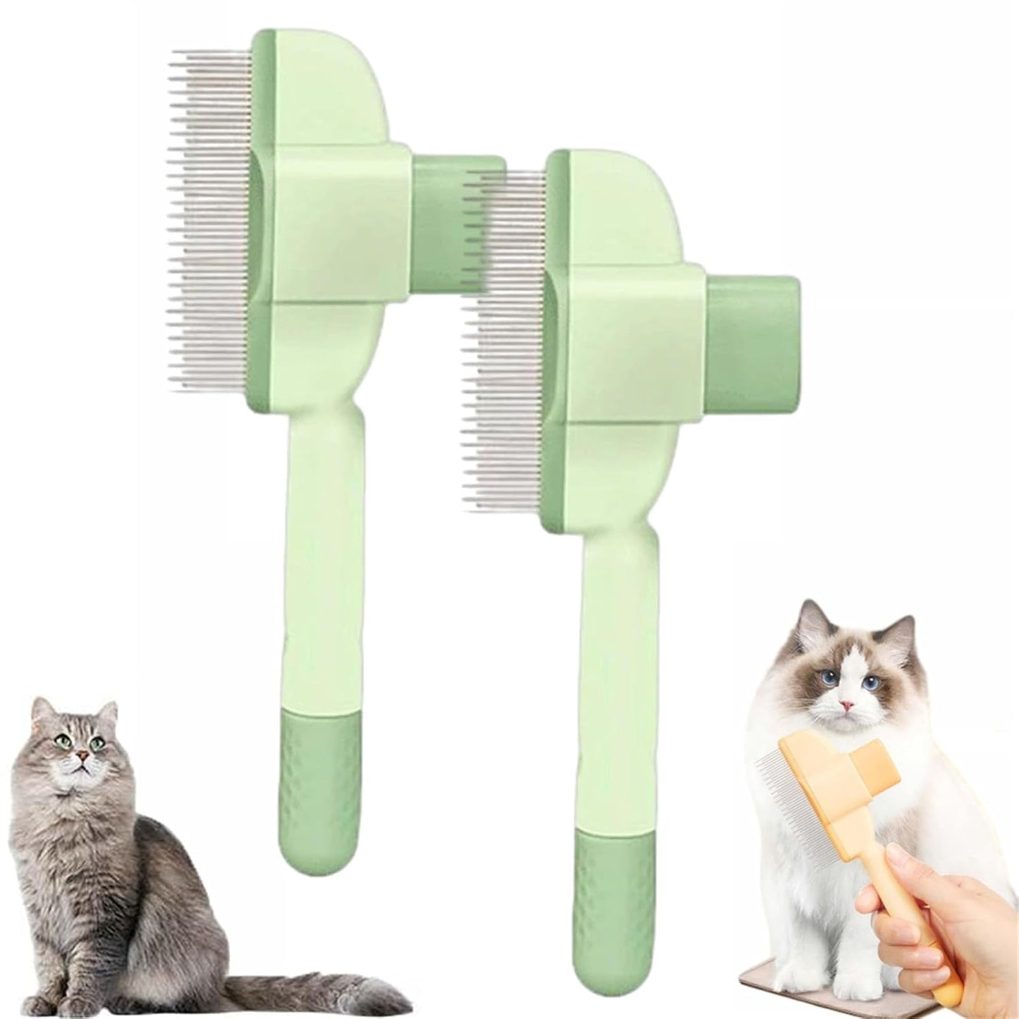Avatore Zenbrush Cat Comb, 2025 Upgraded Cat Brush with Release Button, Flea Comb for Cats, Click Self Cleaning Pet Hair Removal Combs (Green*2)