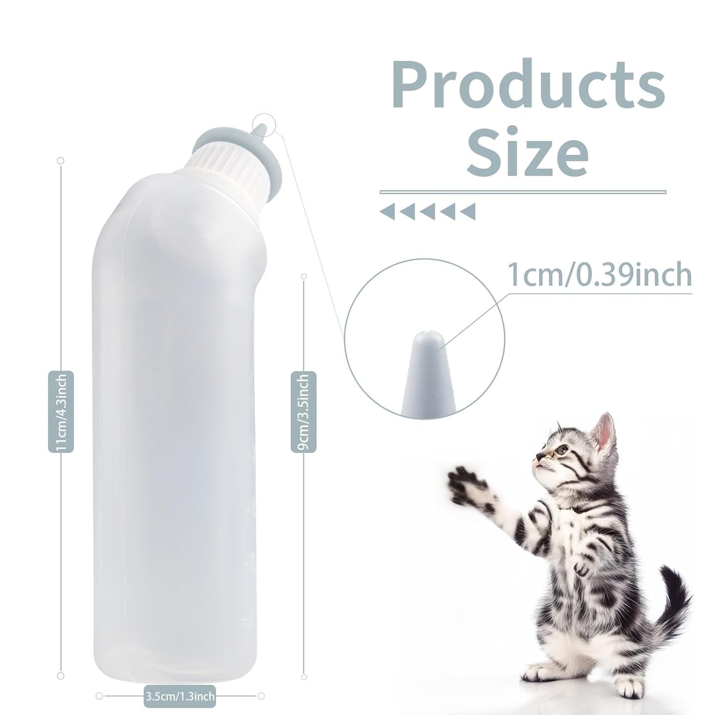 5Pack Kitten Bottle for Nursing Puppy Milk Kitten Bottles Feeding Kit Silicone Nipple for Newborn Pets Kittens, Puppy,Squirrel (Grey)