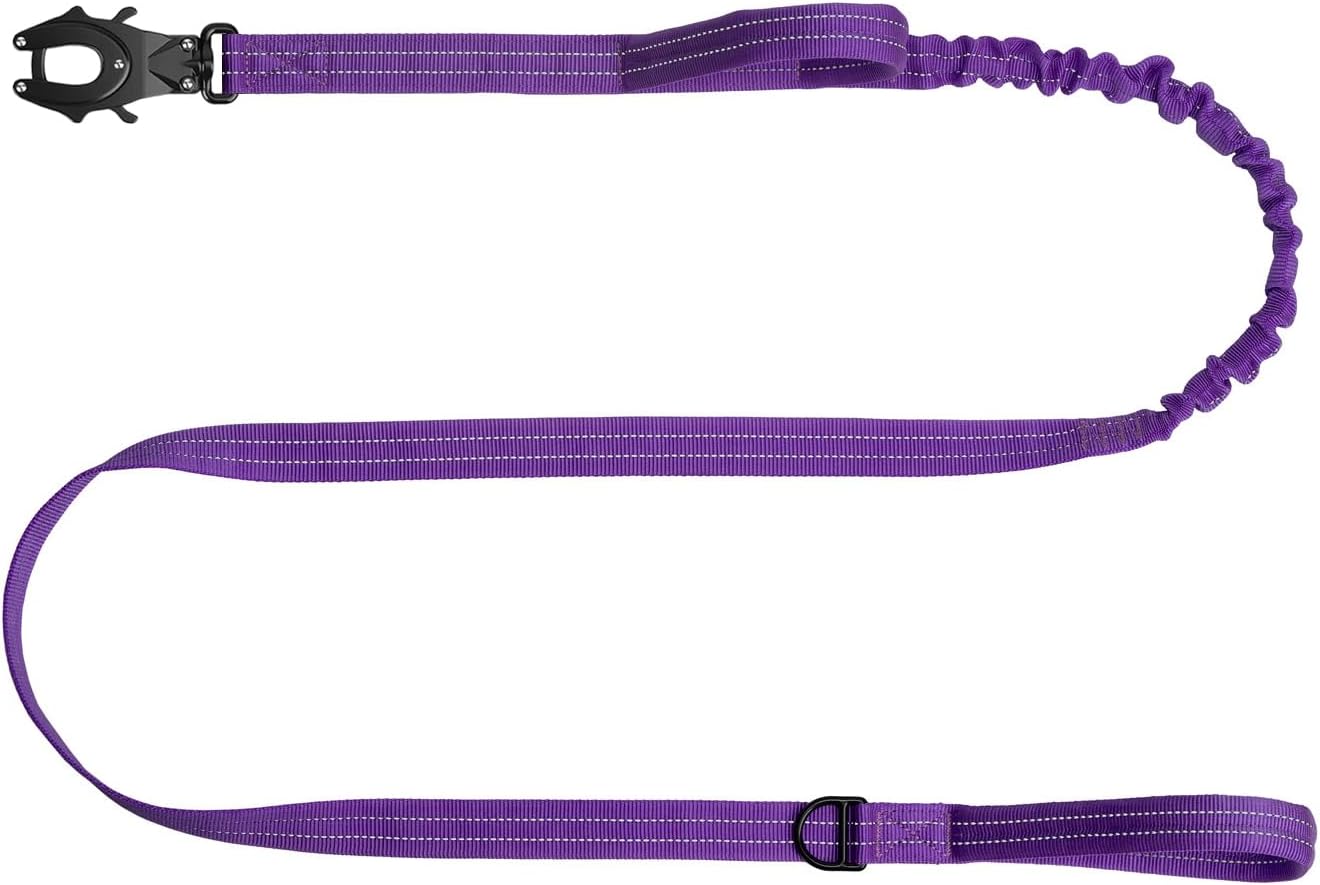 ICEFANG Tactical Dog Leash,K9 Training Walking Bungee Lead with 2 Control Handle,Heavy Duty Quick Release Metal Clasp,for Medium Large Breed (Reflective Purple, 6 FT)