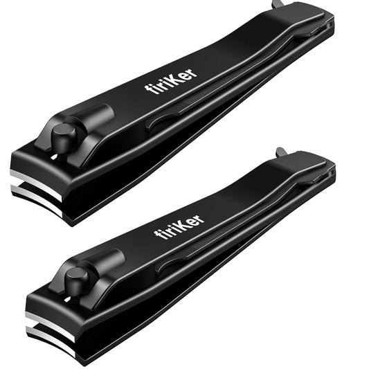 2PCS Nail Clippers Set, Heavy Duty Black Matte Stainless Steel nail Clipper with Nail File, Ultra Sharp Fingernail and Toenail Clipper Cutters,Clipper Tools for Men & Women