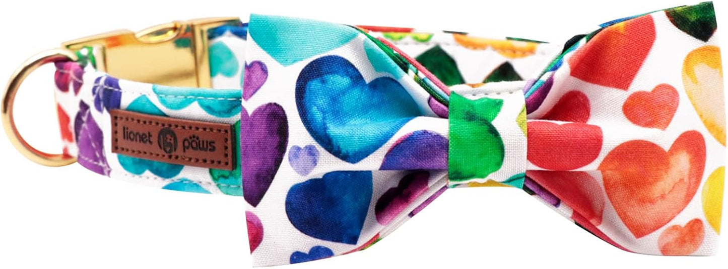 Lionet Paws Valentine's Day Dog and Cat Collar with Bowtie, Soft and Comfortable, Adjustable Collar for Puppies and Cats, Neck 8-12 inches