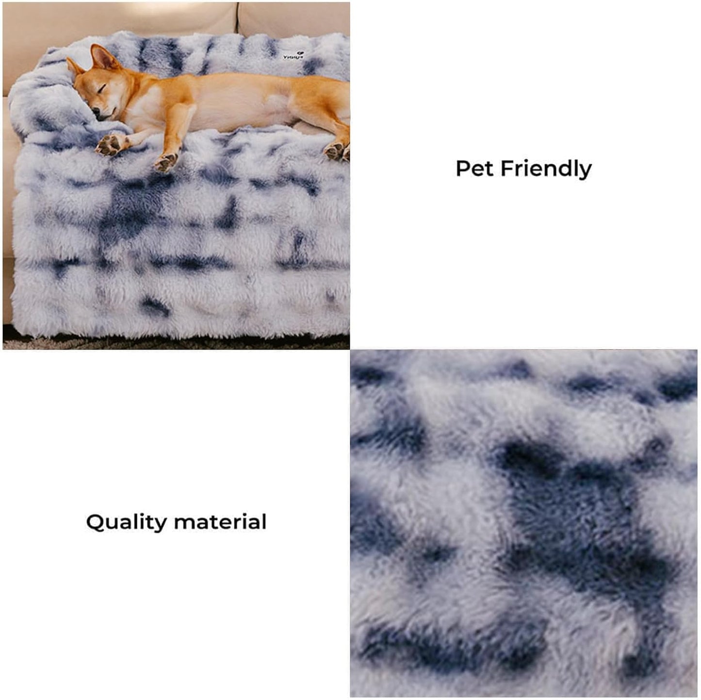 FUNNY FUZZY Pet Fluffy Fuzzy Calming Dog Couch Bed Sofa Protector Washable Pets Mat for Large Medium Small Dogs and Cats (Tie-dye Blue,37.4 × 33.46 × 6.3 in)