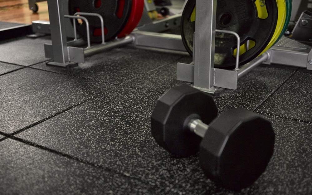 American Floor Mats - Extreme Rubber Gym Tiles - 1 Inch Thick Colorful Rubber Gym Tiles - Superior Shock and Sound Absorbing Tiles - 35% Gold/Grey/White 50 Tile Pack (Covers 200 Sq Ft)