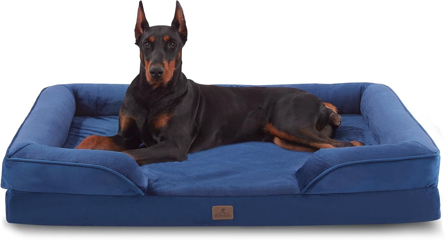 Bedfolks Orthopedic Dog Bed, Waterproof Dog Sofa Bed for Extra Large Dogs, Egg Foam Pet Couch Bed with Removable Washable Cover and Nonslip Bottom, Navy Blue