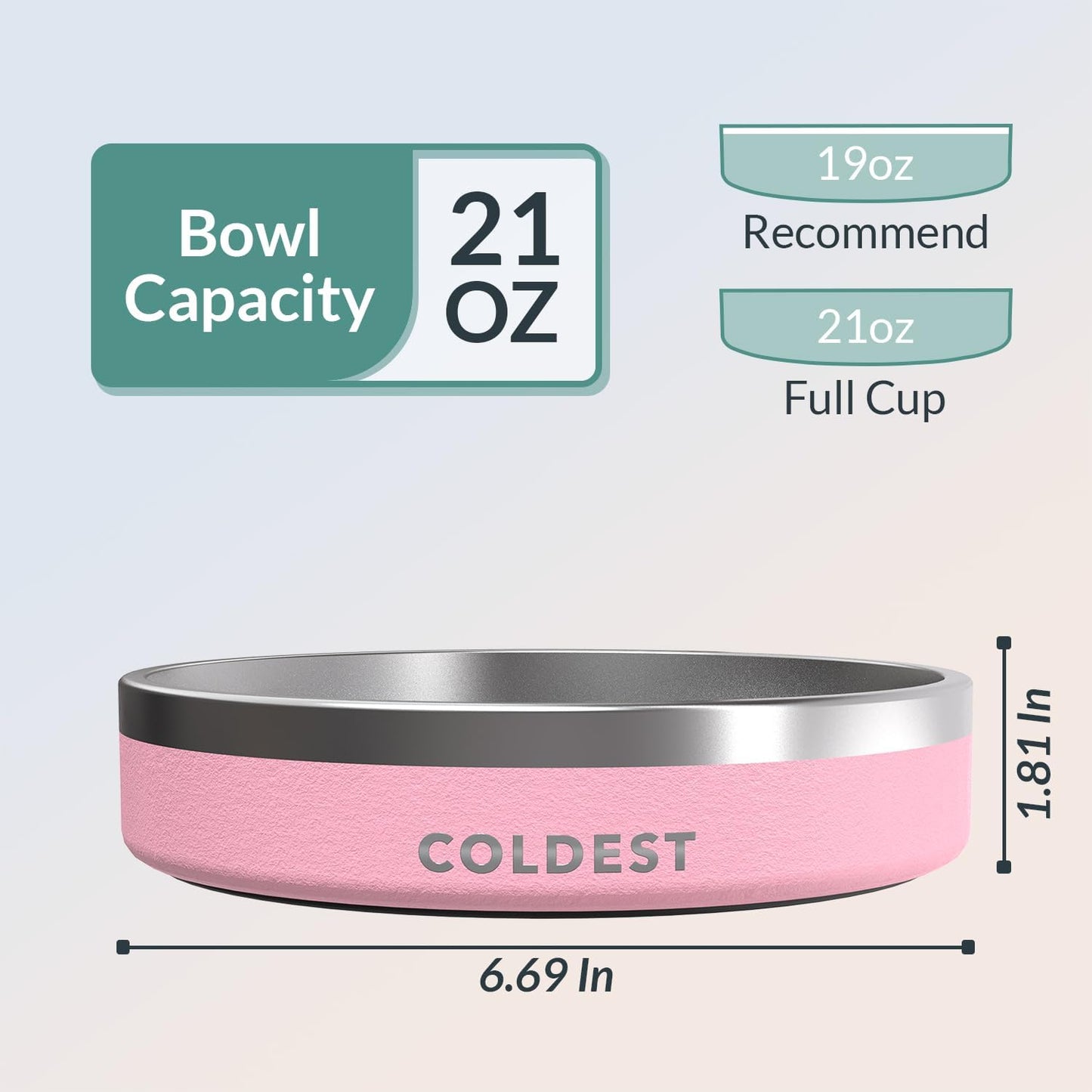 Coldest Dog Bowl - Anti Rust Metal, Non Slip, 3 Layers Insulated Stainless Steel Dog Bowls - Spill Proof & Heavy Duty - Water Bowl for Dogs, Cats & Pets, Dish Washer Safe (21 oz,Cotton Candy Pink)
