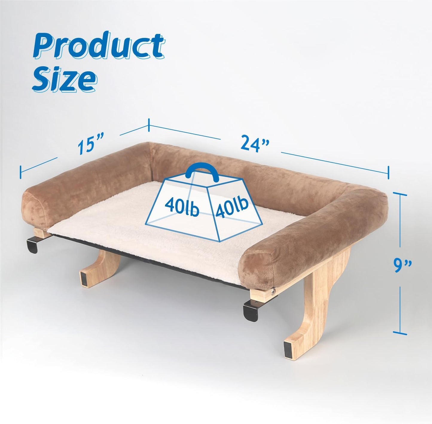 Cat Perch for Window Sill with Bolster - Orthopedic Hammock Design with Premium Hardwood & Robust Metal Frame - Cat Window Seat for Large Cats and Kittens - Natural Color Wood with Brown Bed