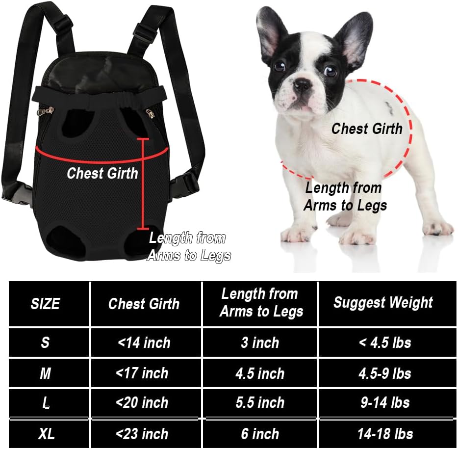 FEimaX Dog Carrier Backpack Pet Legs Out Front Cat Travel Bag, Adjustable Puppy Backpacks Carriers Hands-Free for Small Medium Dogs Cats Hiking Traveling Camping Daily Walking (Medium, Black)