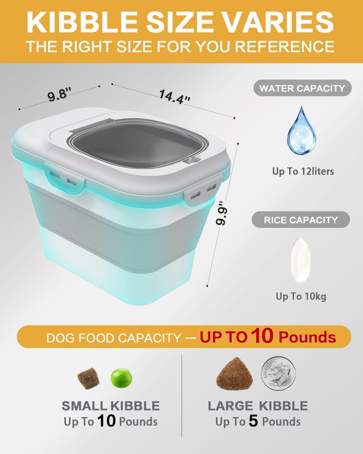 ANVS 2 Pack Dog Food Storage Container - Collapsible Cat Food Container with Airtight Lids, and Scoop,Dry Food For Dog, Cat and Other Pet Food (Grey, 10 lbs)