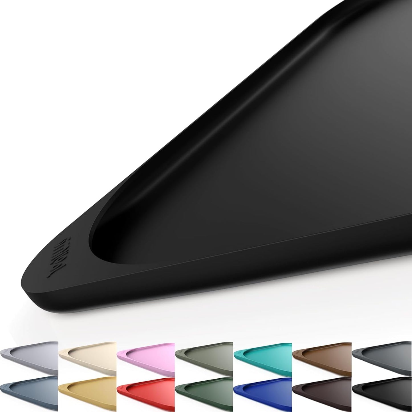 Silicone Pet Feeding Mat with Raised Edge & Residue Collection Pocket for Food and Water, Dog Bowl Mats, Cat Bowls Placemat with High Lip for Floor Waterproof, 19 x 12 x 0.7 Black