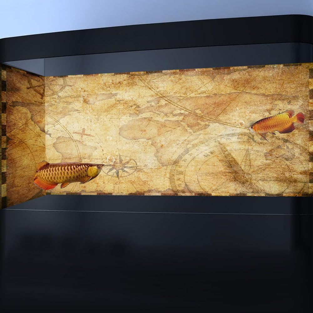 24X16IN Retro Old Travel World Map Terrarium Background, Art Parchment Pirate Treasure Map Reptile Habitat Background with 10EVA Double-Sided Tape