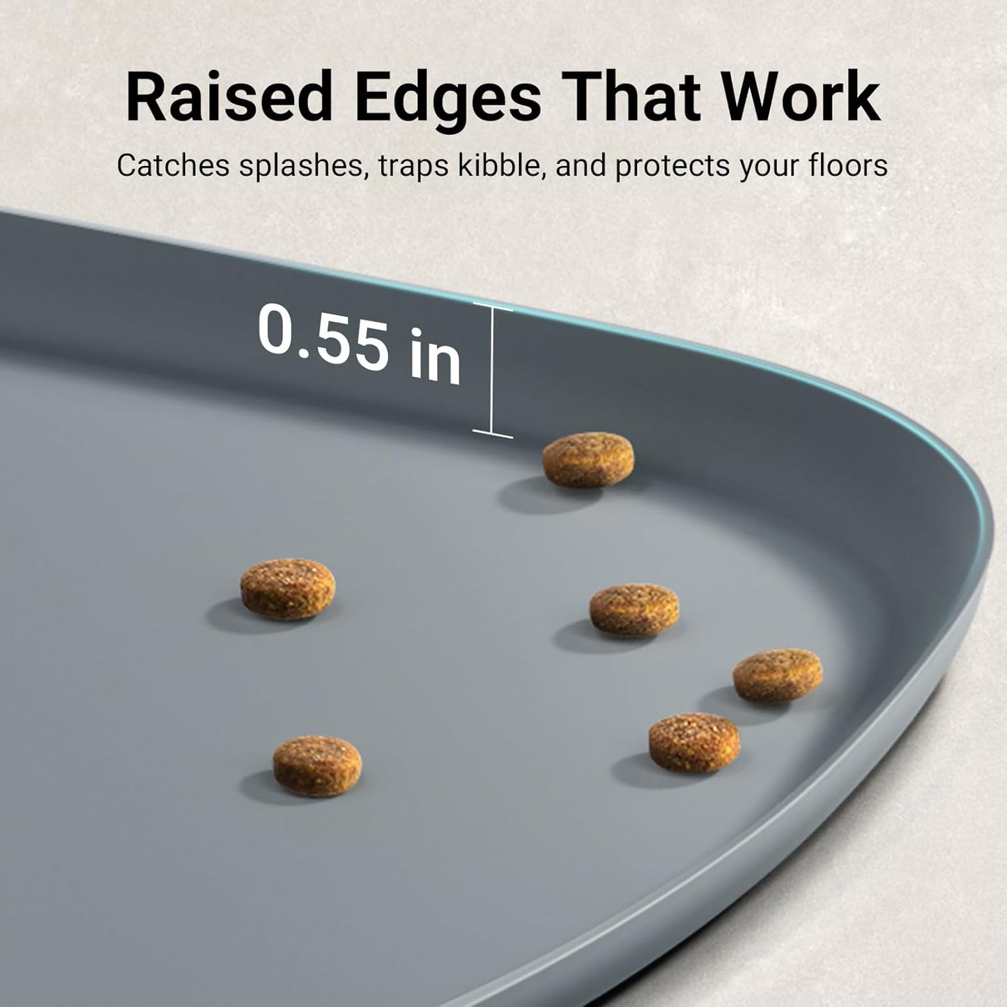 DownyPaws Dog Food Mats for Floors Waterproof, BPA Free Silcone Dog Bowl Mat, Non-Slip Pet Feeding Mat with High Raised Edge, Cat Placemat for Messy Drinkers, 18"×12.5", Light Gray