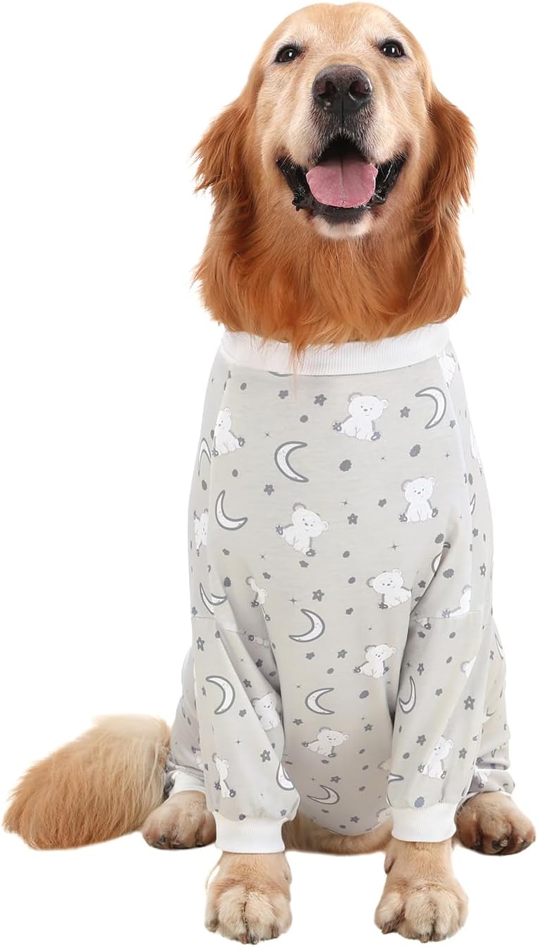 HDE Dog Pajamas One Piece Jammies Jumpsuit Pet Clothes Outfit Stretchy Lightweight Comfy Shirt Pjs for M-3XL Dogs Goodnight Polar Bears - L