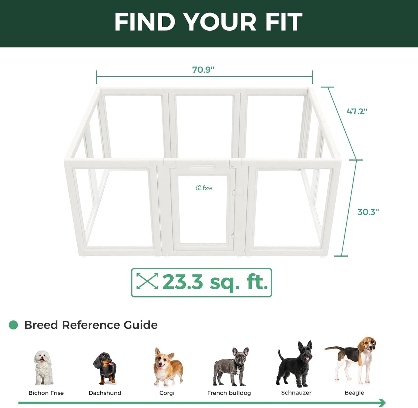FXW AuraSpace Acrylic Indoor Unleashed Dog Playpen for Small and Medium Dogs, 30 Inch, 10 Panels, White