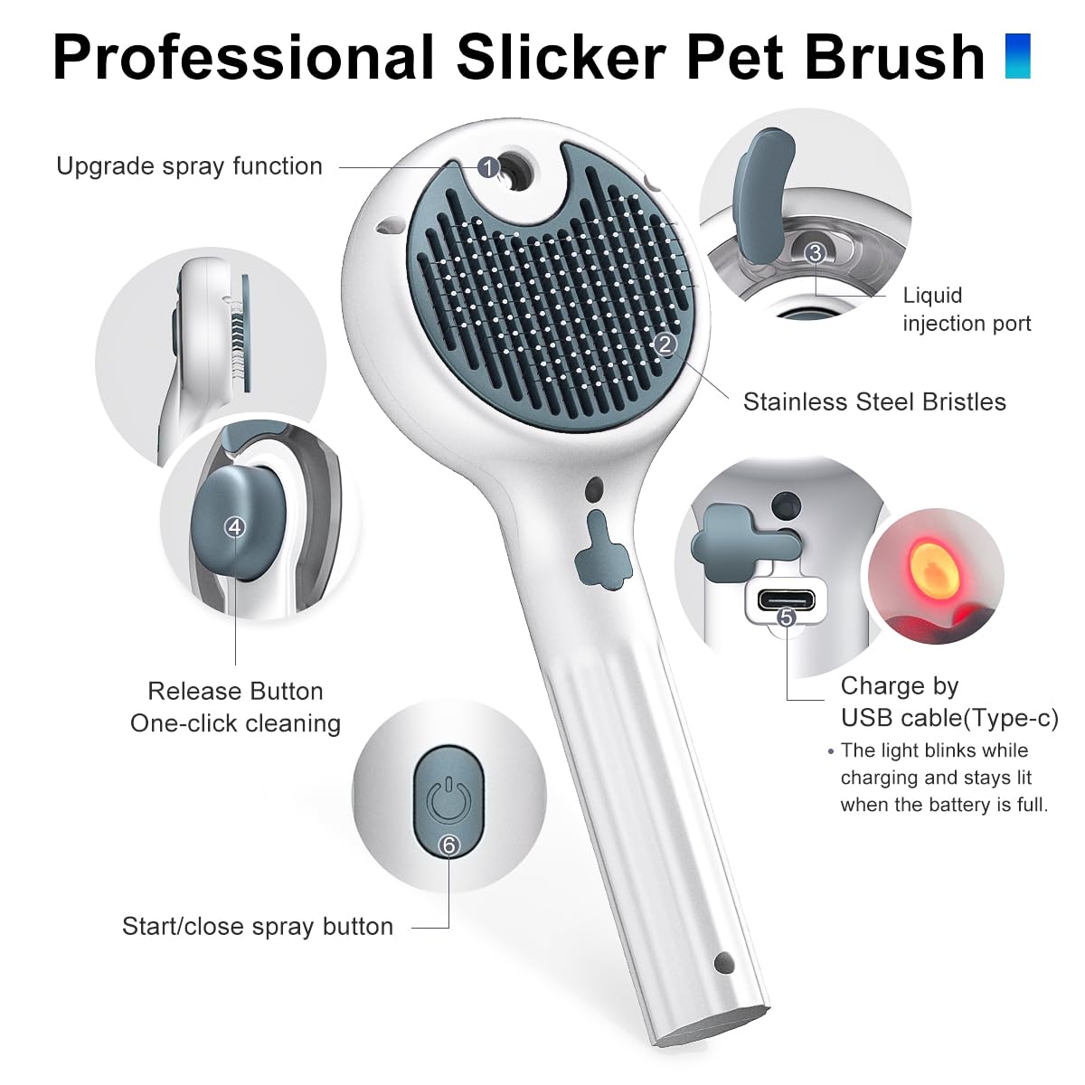 Cat Steam Brush, 3-in-1 Self-Cleaning Pet Grooming Tool with Water Spray, Shedding & Massage Comb for Long & Short Hair Cats and Dogs