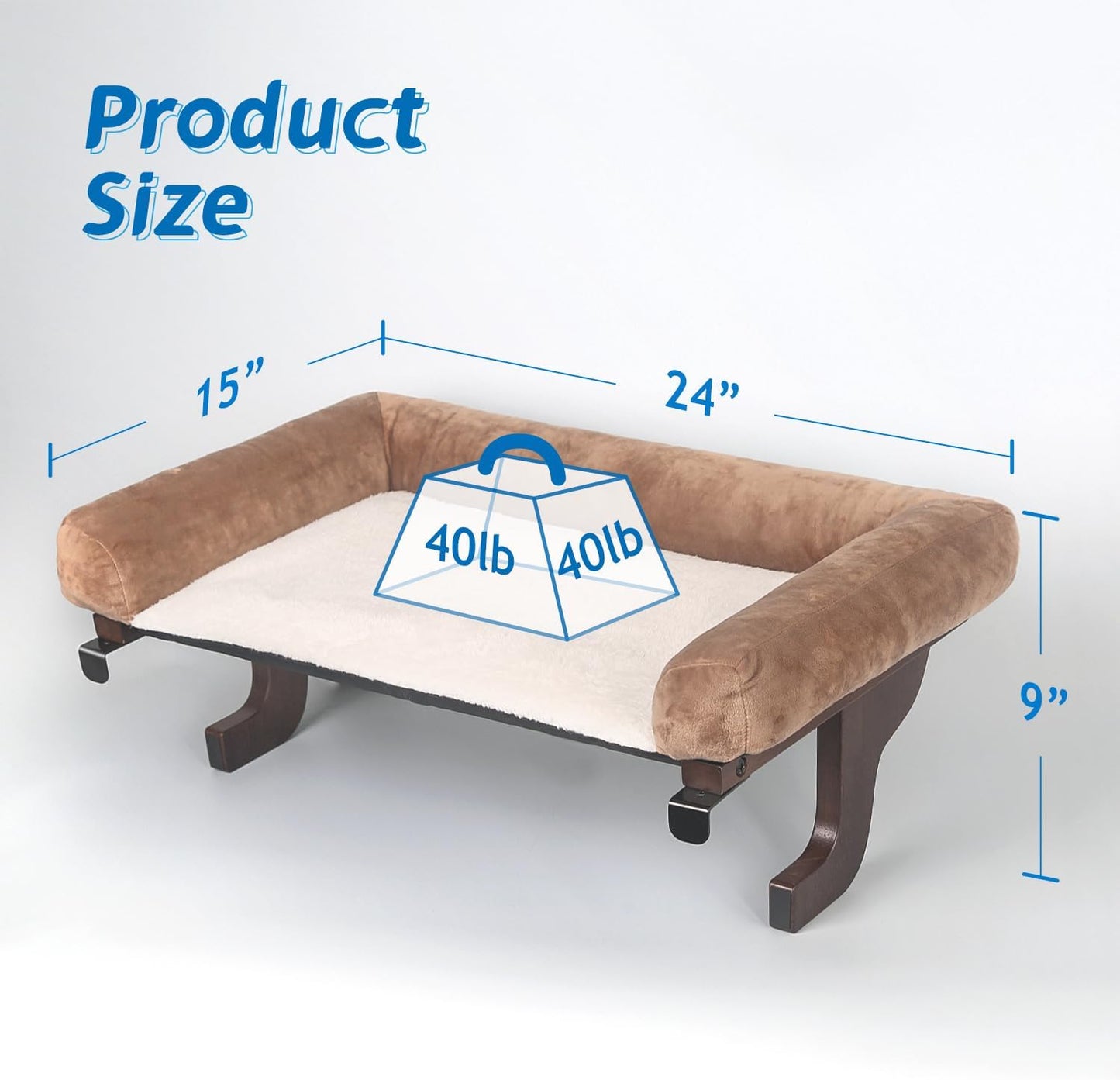 Cat Perch for Window Sill with Bolster - Orthopedic Hammock Design with Premium Hardwood & Robust Metal Frame - Cat Window Seat for Large Cats and Kittens - Dark Stained Wood with Brown Bed