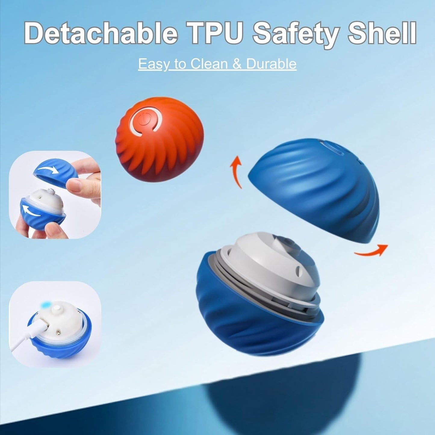 Zoomie Buddy 2.0, Zoomie Buddy for Dogs, 2 in 1 Smart Touch Interactive Dog Balls ＆ Pet Feeder, 2.83" Diameter, Suitable for Small/Medium Dogs, with Fruit Plush Cover (Blue+Orange, Bayberry)