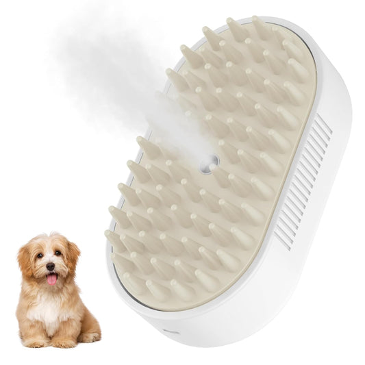 Cat Steam Brush,Rechargeable Pet Steam Brush for Cats Dogs,Silicone Dog Brushes for Short&Long Haired Dogs,3 In 1 Pet Hair Remover Tool for Massage Grooming,Cleaning,Shedding White