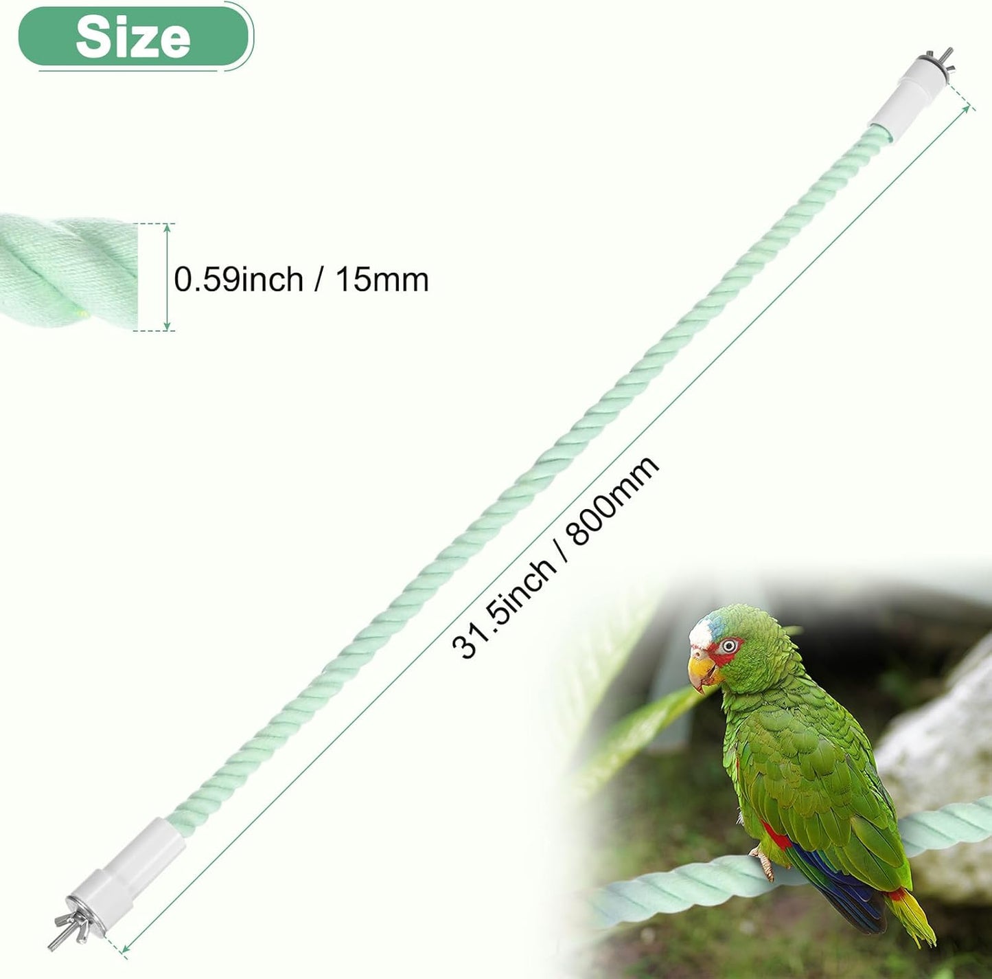 1-Pack Rope Perches for Bird Cages, 31.5 in Length Comfort Grip Flexible Rope Perch Beak & Paw Grinding for Parrots/Cockatiels/Parakeets, Bird Platform Sand [Cyan]
