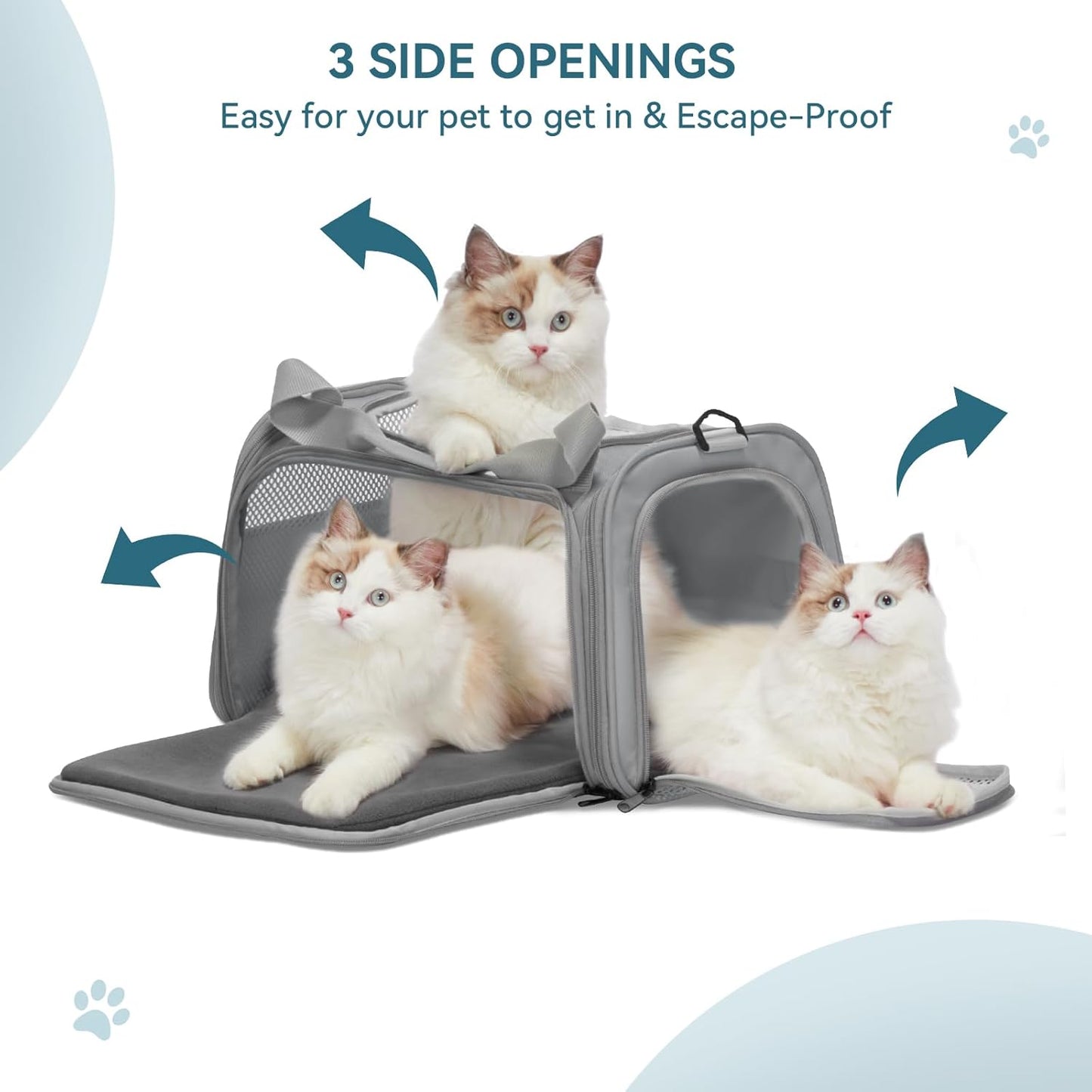 PETSFIT Cat Carrier Airline Approved, Soft Carrier for Small and Medium Cats Under 12 Lbs, Soft Cat Travel Bag, Kitten Carrier with Extendable Mat, Grey