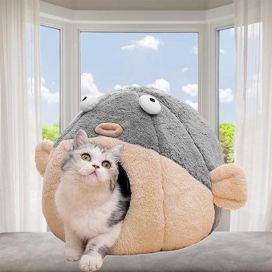 Cat Beds for Indoor Cats - Cute Animal-Shaped Cat Cave Bed for Larger Cat&2 Cats,Super Soft Calming Cat Tent for Kitten&Puppy,Small Dog,Warm Plush&Machine Washable&Removable Cotton Pad (Gray XL)