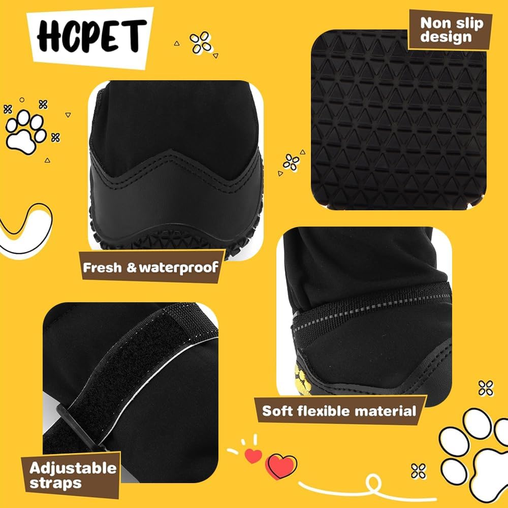 Hcpet Dog Shoes, Dog Boots & Paw Protectors for Winter Snowy Days, Rainy Weather, Outdoor Anti-Slip Sole Dog Booties for Hardwood Floor Black-Leg 1
