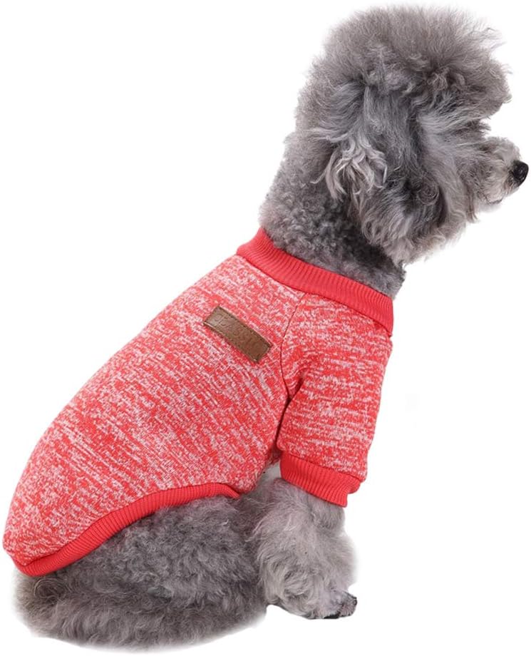 Jecikelon Dog Clothes Dogs Sweater Soft Puppies Clothing Winter Puppy Sweaters Warm Outfit for Dogs Small XXS XS Cat Apparel (Red, L)